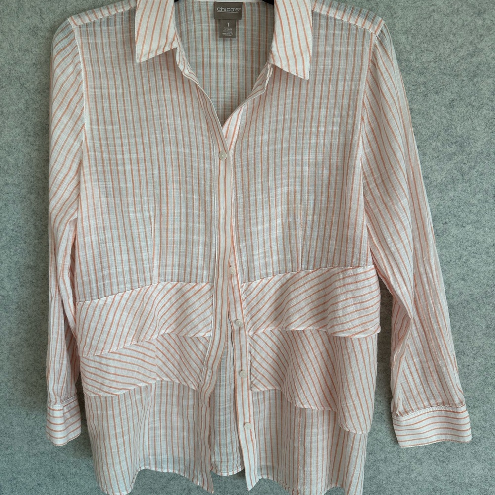 Chico's Striped Lightweight Button-Front Top - Peach & White